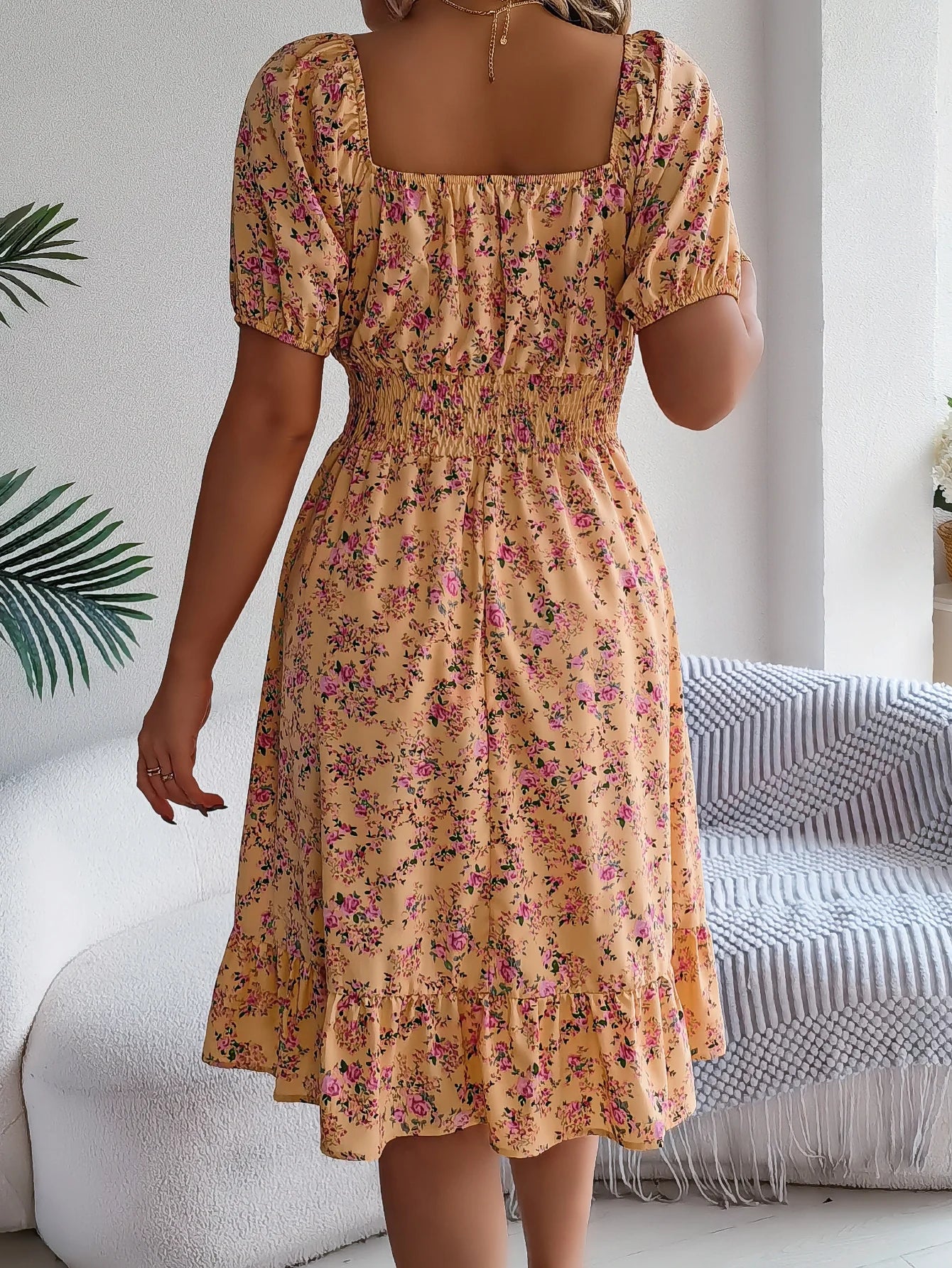 Spring Summer Floral Ruffle Dress