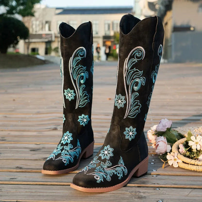 Women's Embroidered Long Tube Boots