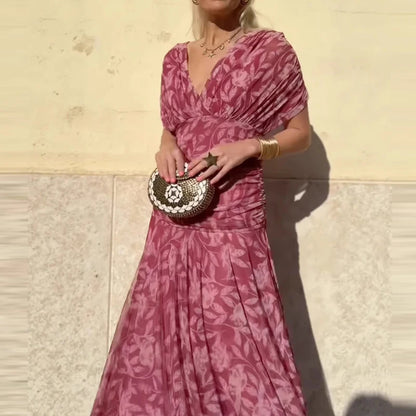 Floral High Waist Pleated Party Dress