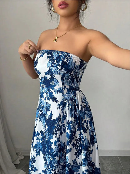 Boho Strapless Floral Maxi Dress