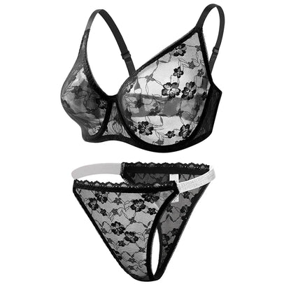Plus Size Seamless Lace Bra & Brief Set