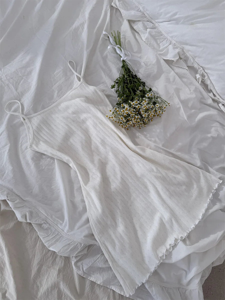 White Jacquard Knitted Camisole Nightgown