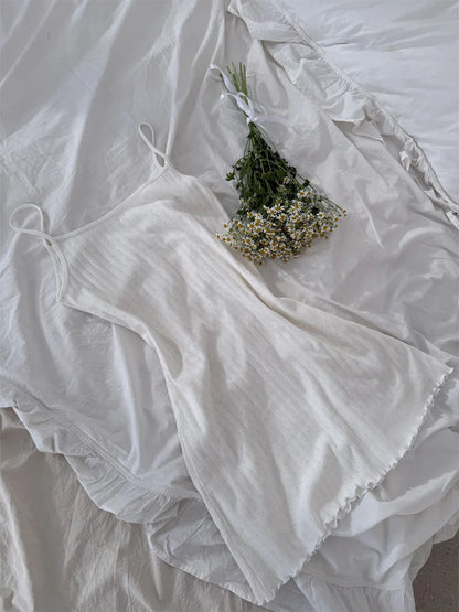 White Jacquard Knitted Camisole Nightgown