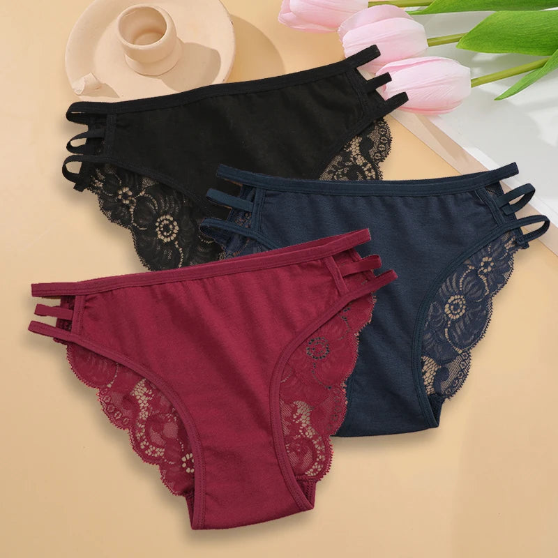 3PC Floral Lace Low-Rise Panty Set