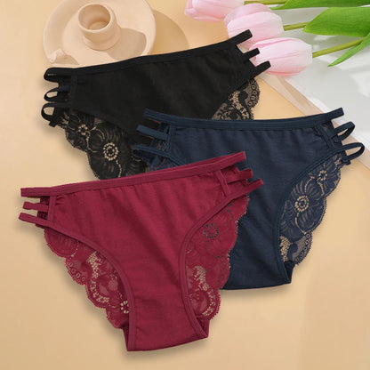 3PC Floral Lace Low-Rise Panty Set