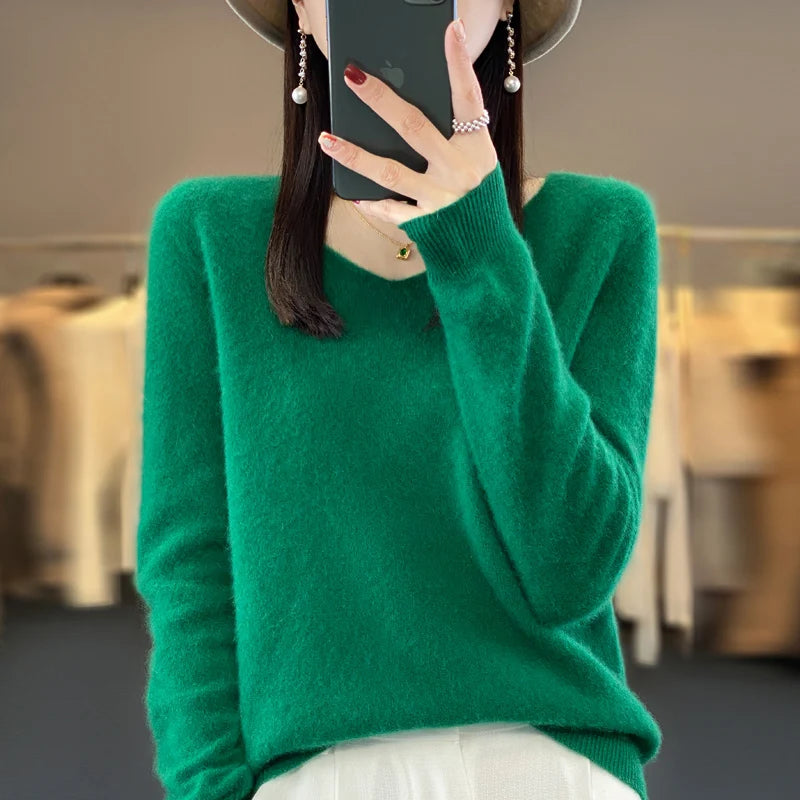 Women’s Merino Wool V-Neck Sweater