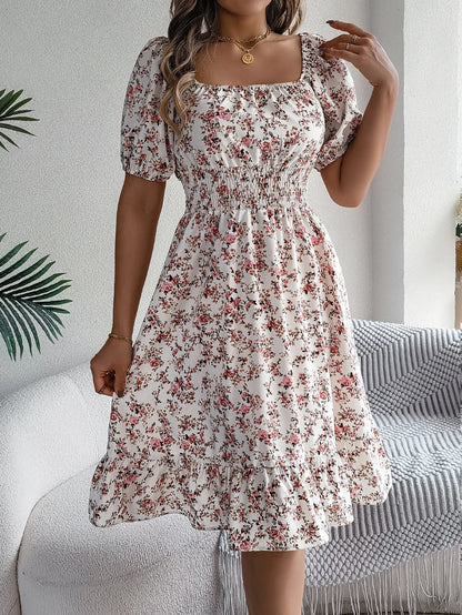 Spring Summer Floral Ruffle Dress