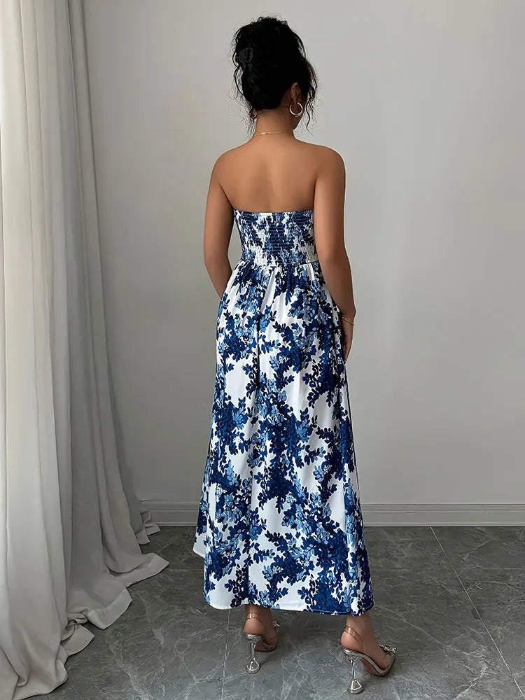 Boho Strapless Floral Maxi Dress
