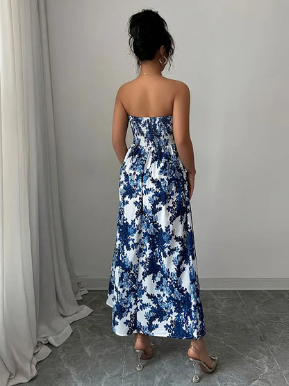 Boho Strapless Floral Maxi Dress