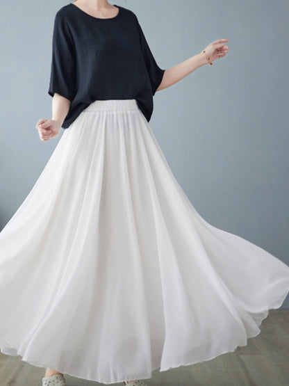Women's High-Waist Chiffon A-Line Skirt