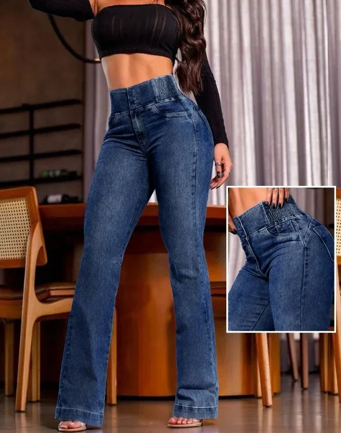 Elegant High Waist Button Jeans