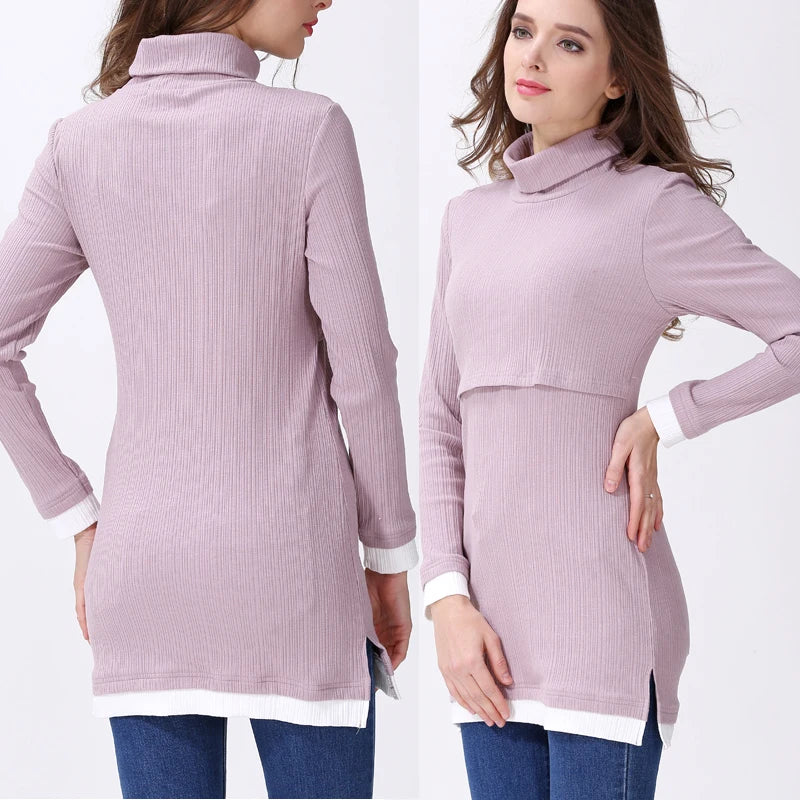 High Collar Long Sleeve Nursing Top