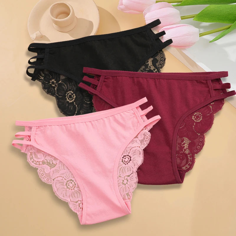 3PC Floral Lace Low-Rise Panty Set