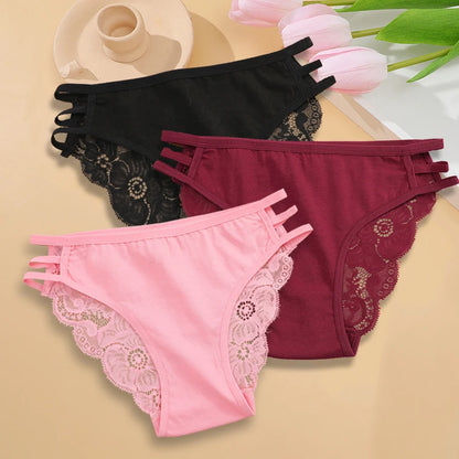 3PC Floral Lace Low-Rise Panty Set