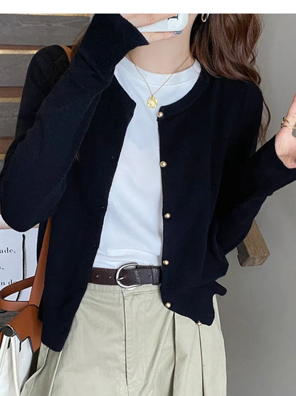 Korean Solid Color Knit Cardigan
