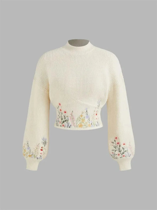 Women's Floral Embroidered Lantern Sweater