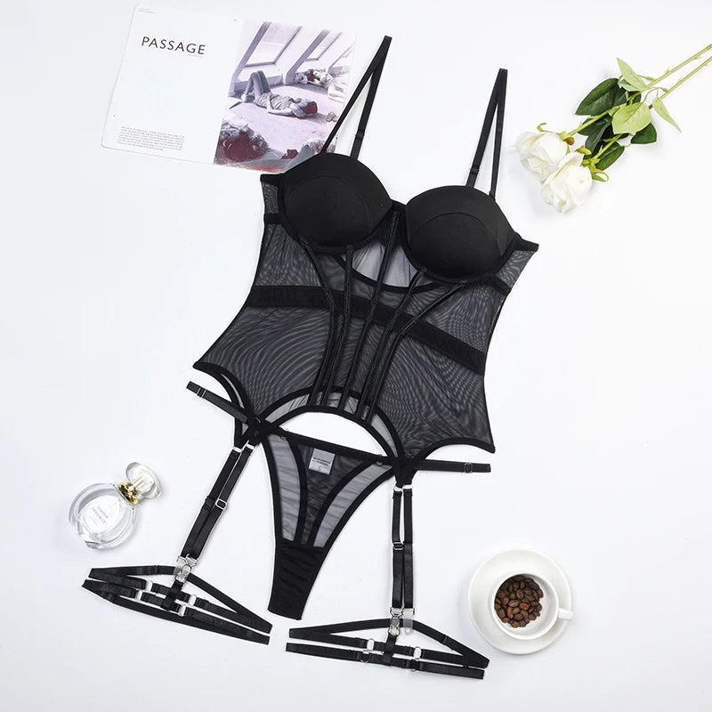 Luxury Mesh Backless Bodysuit  Set