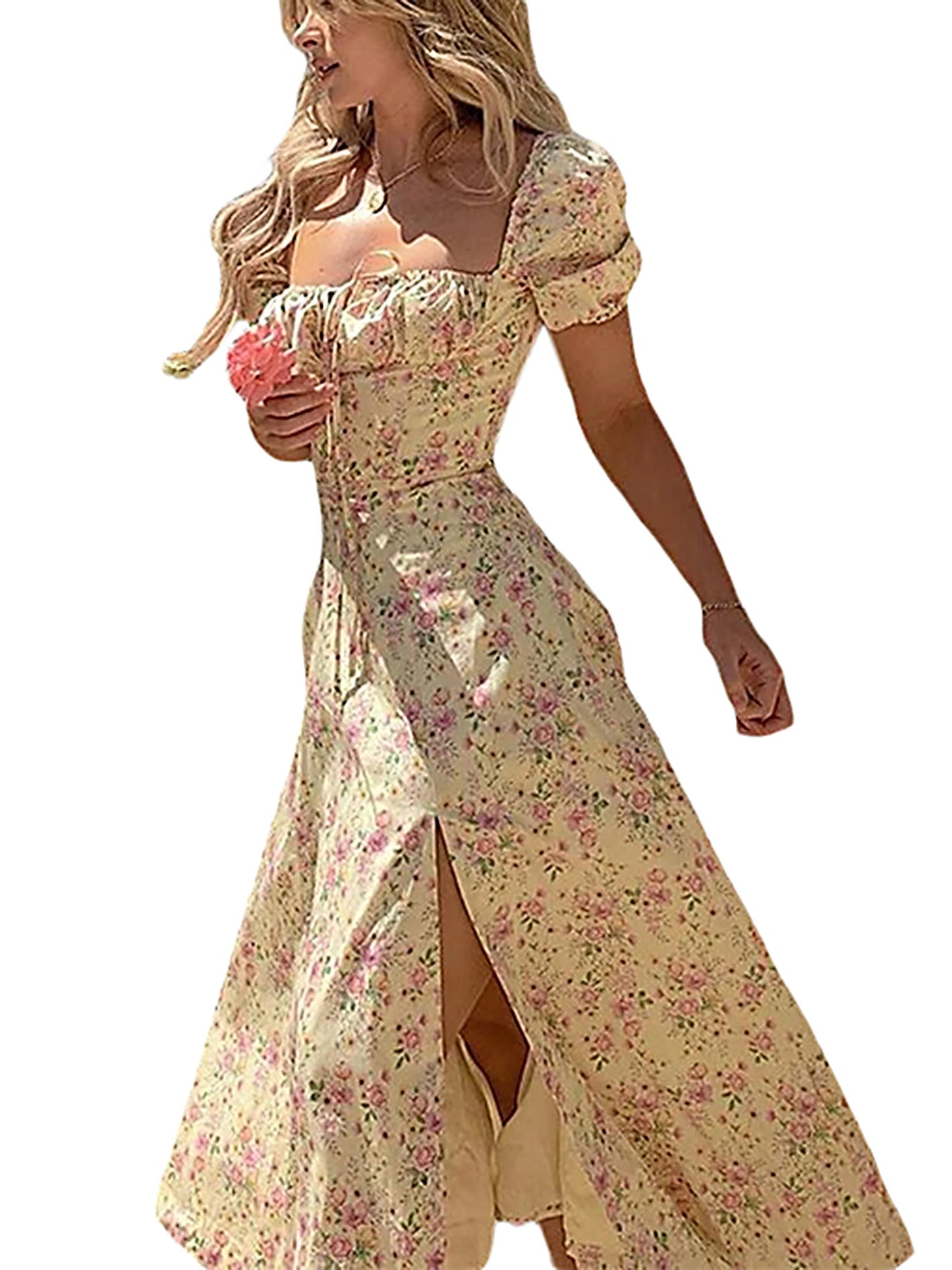 Floral Puff Sleeve Maxi Dress