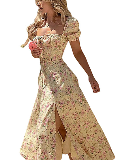 Floral Puff Sleeve Maxi Dress