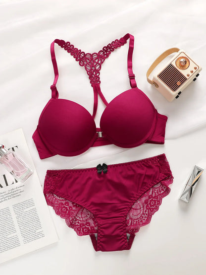 Black, Red & Blue Front Buckle Bra Set