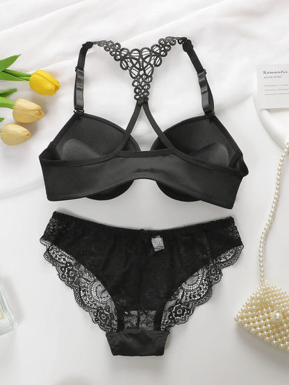 Black, Red & Blue Front Buckle Bra Set