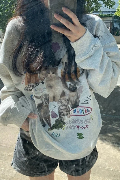 Milk Cat Graphic Sweatshirt Women