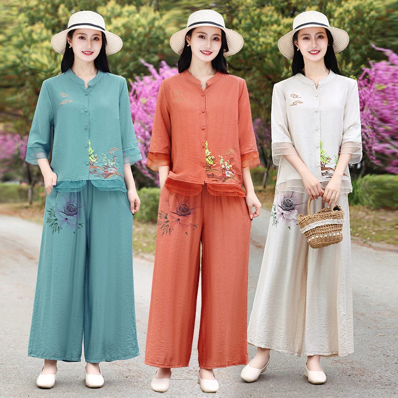 Women's Retro Cotton Hemp Jumpsuit