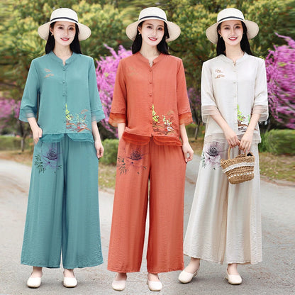 Women's Retro Cotton Hemp Jumpsuit