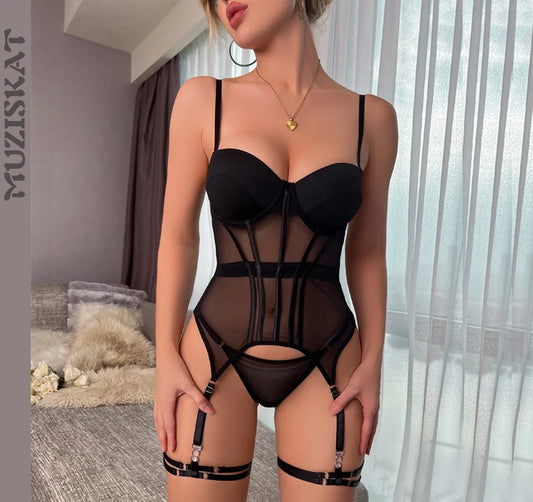 Luxury Mesh Backless Bodysuit  Set