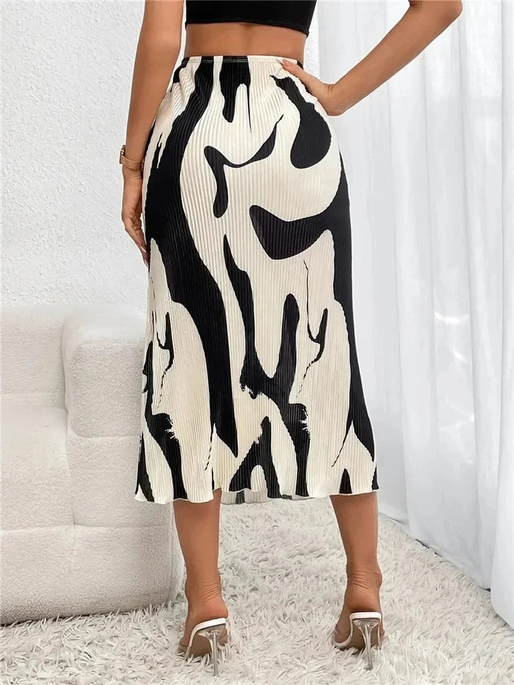 Dressy Women’s Geometric Pleated Midi Skirt