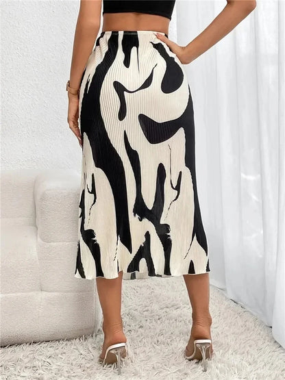 Dressy Women’s Geometric Pleated Midi Skirt