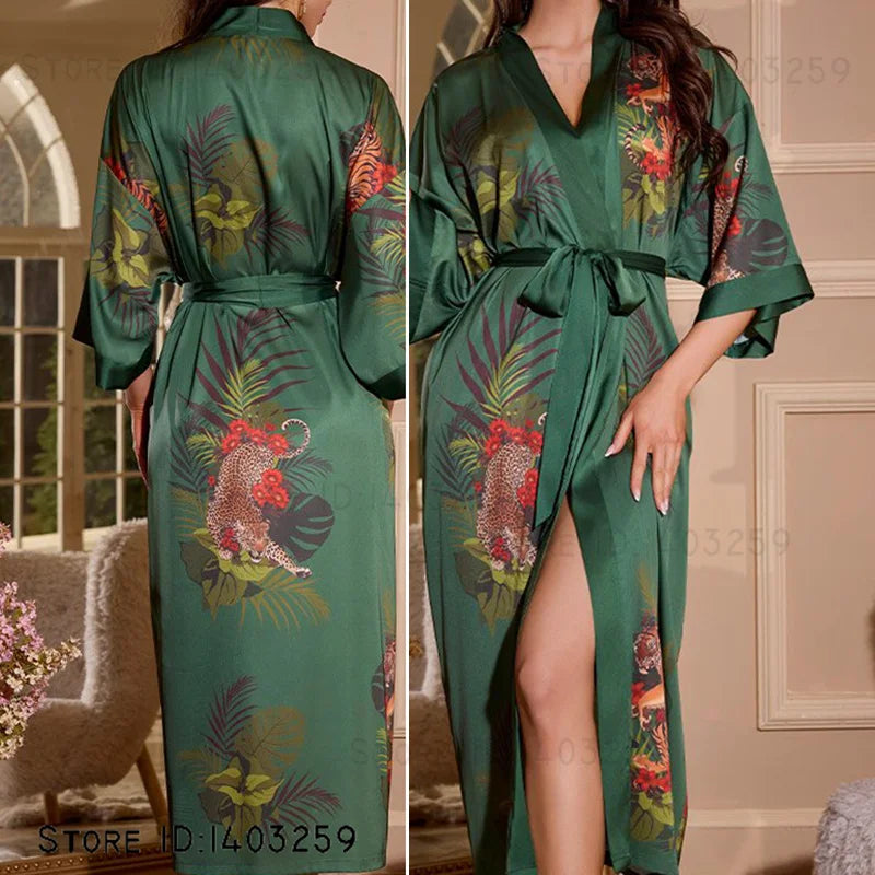 Oversized Floral Silk Kimono Robe