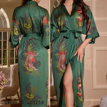 Oversized Floral Silk Kimono Robe