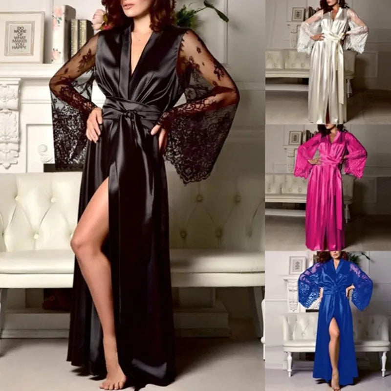Lace Silk Long Bathrobe Sleepwear