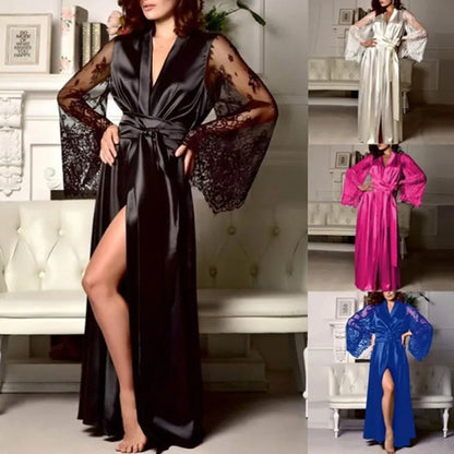 Lace Silk Long Bathrobe Sleepwear