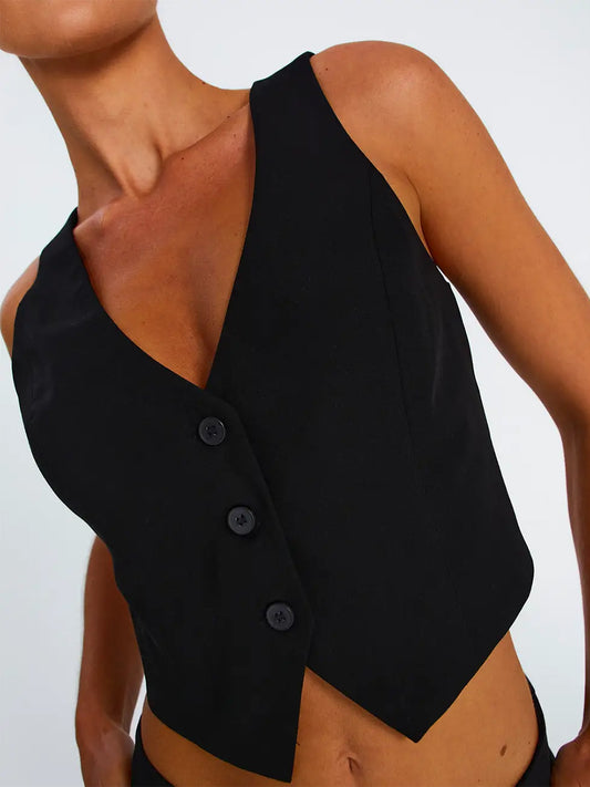 Women's Fashion Black Sleeveless Vests