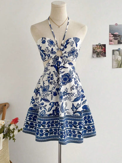 Romantic Floral Print Vacation Dress