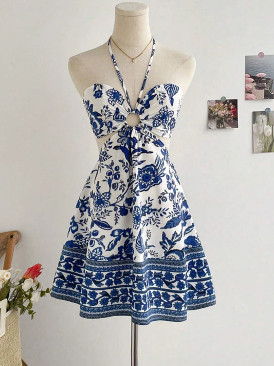 Romantic Floral Print Vacation Dress