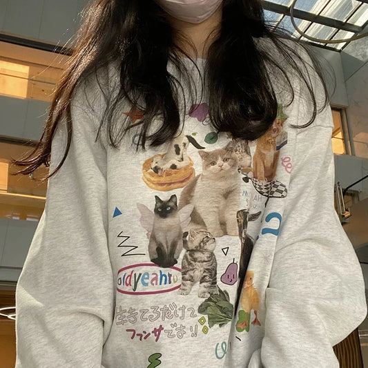 Milk Cat Graphic Sweatshirt Women