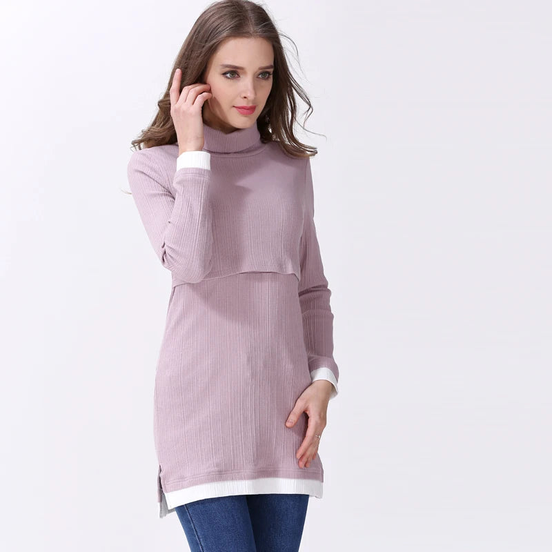 High Collar Long Sleeve Nursing Top
