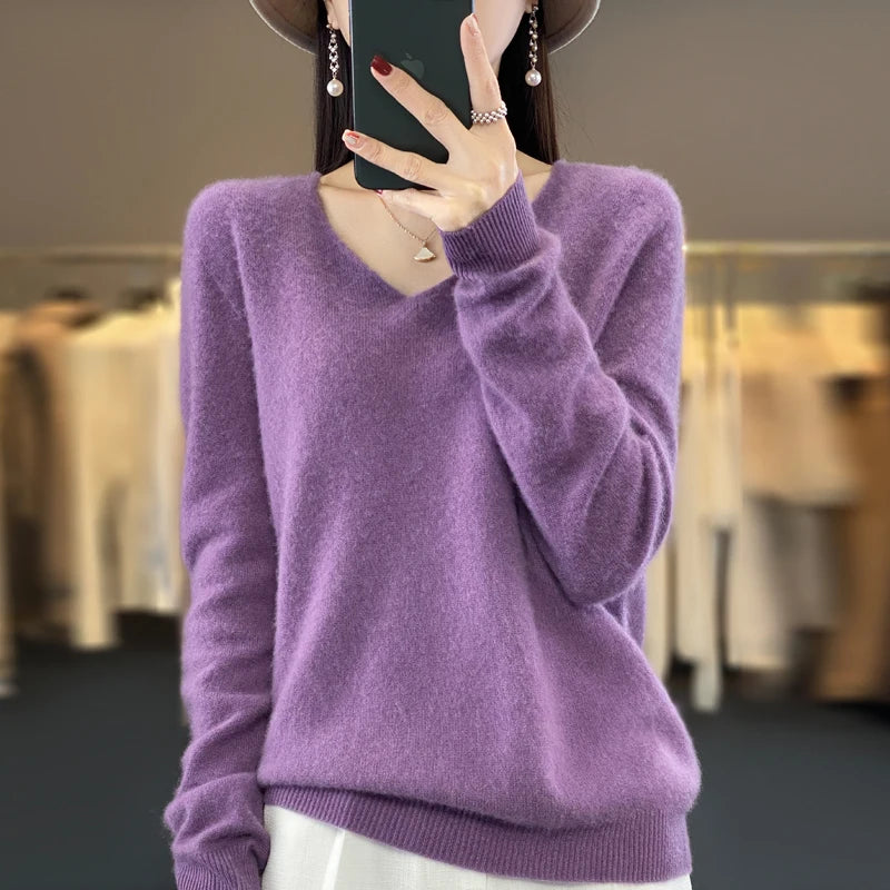 Women’s Merino Wool V-Neck Sweater