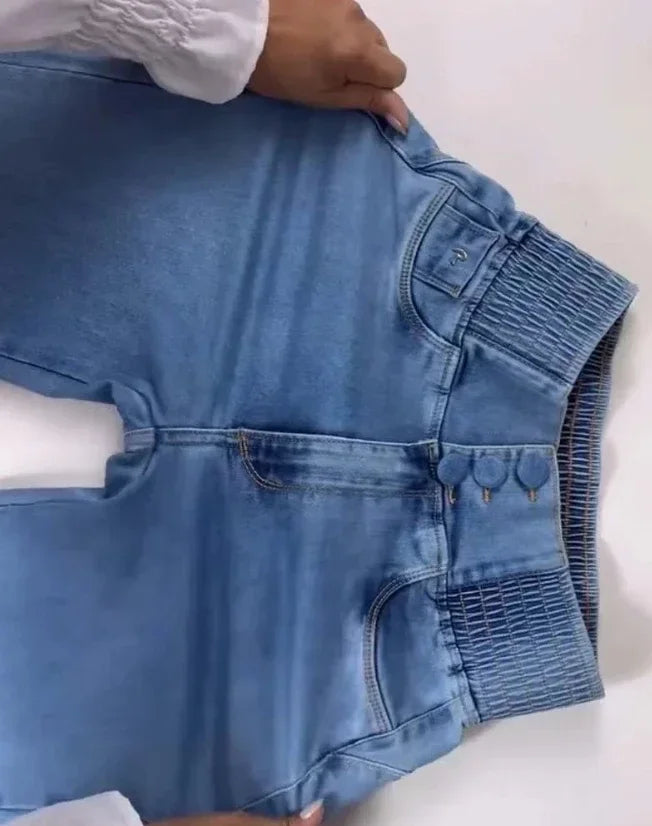 Elegant High Waist Button Jeans
