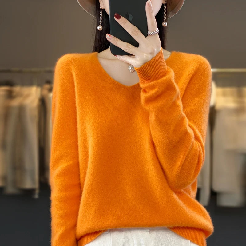 Women’s Merino Wool V-Neck Sweater