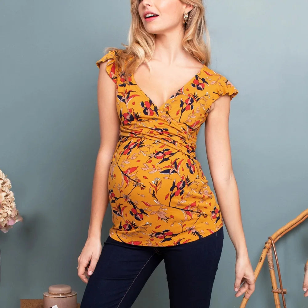 Striped V-Neck Nursing Tee