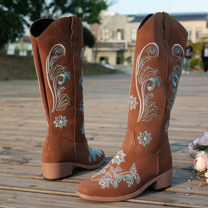 Women's Embroidered Long Tube Boots
