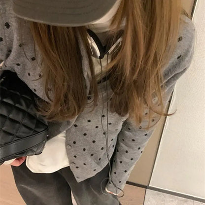 Polka Dot Knit Slim Cardigan