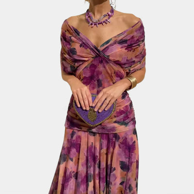 Floral High Waist Pleated Party Dress