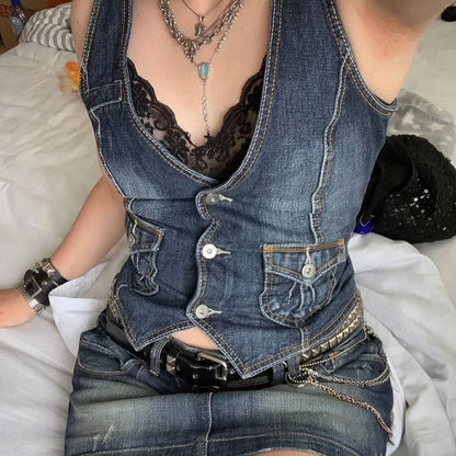 European Style Slim Denim Vest