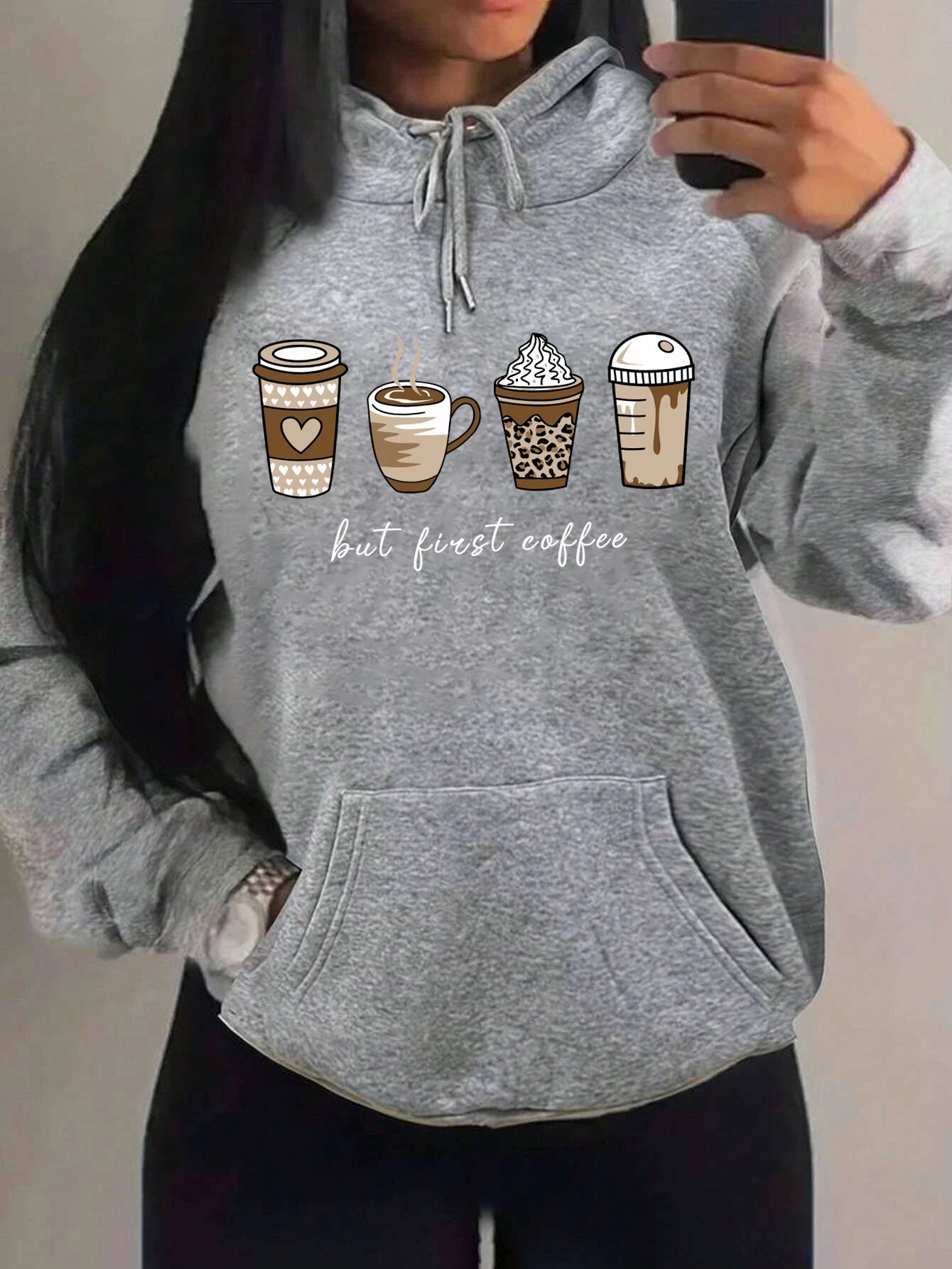 But First Coffee Pattern Hoodie