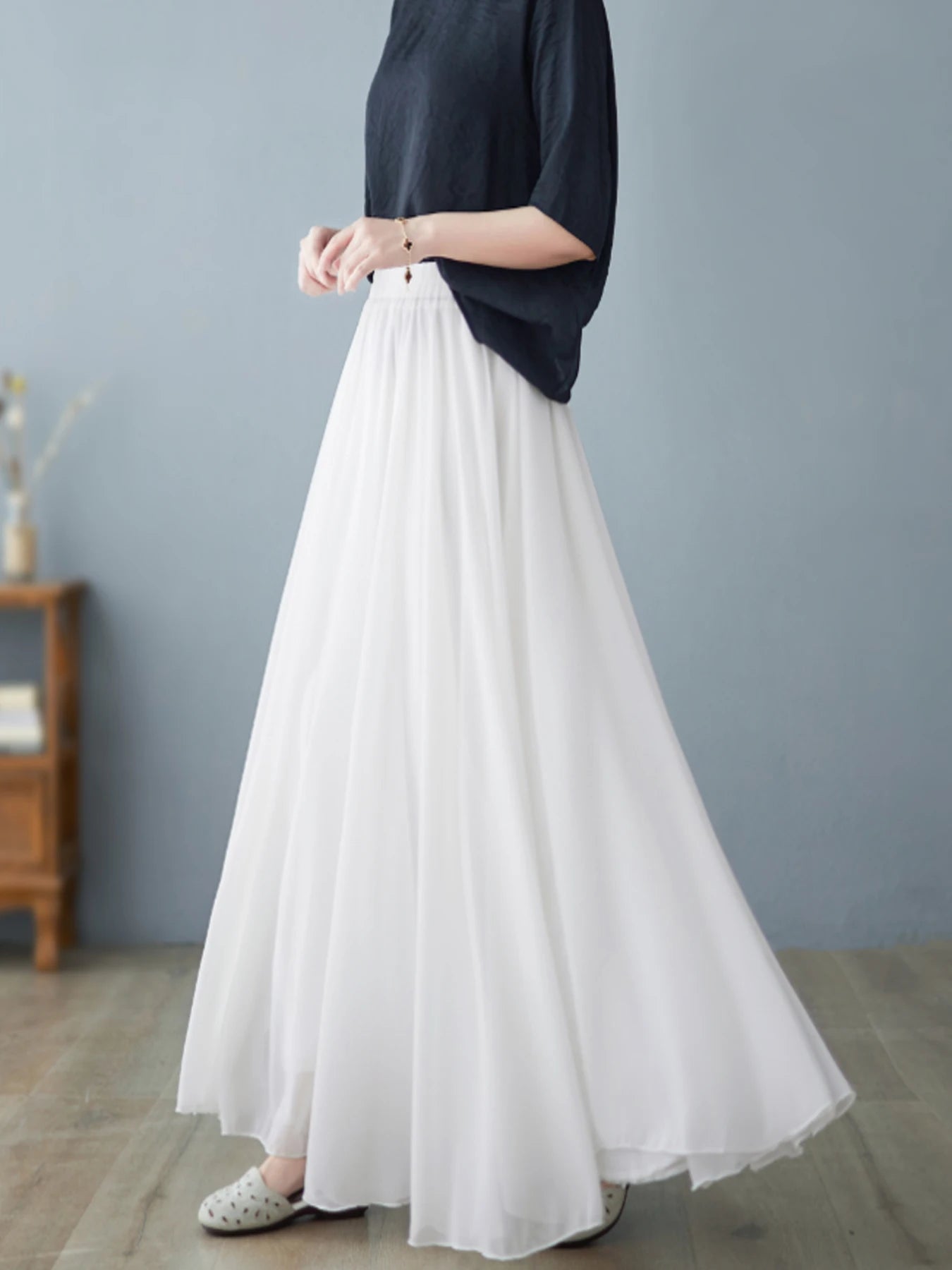 Women's High-Waist Chiffon A-Line Skirt